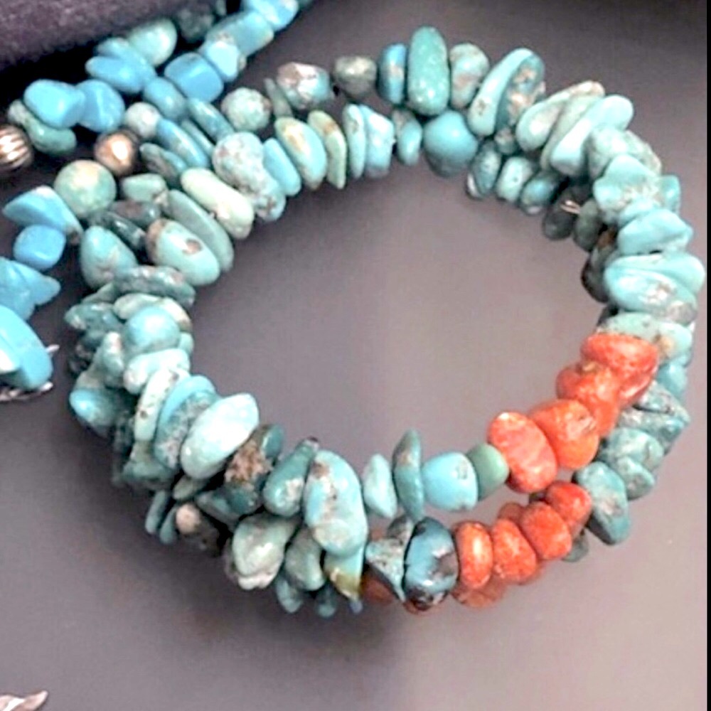 Turquoise sterling silver necklace bracelet set - Picture 2 of 5
